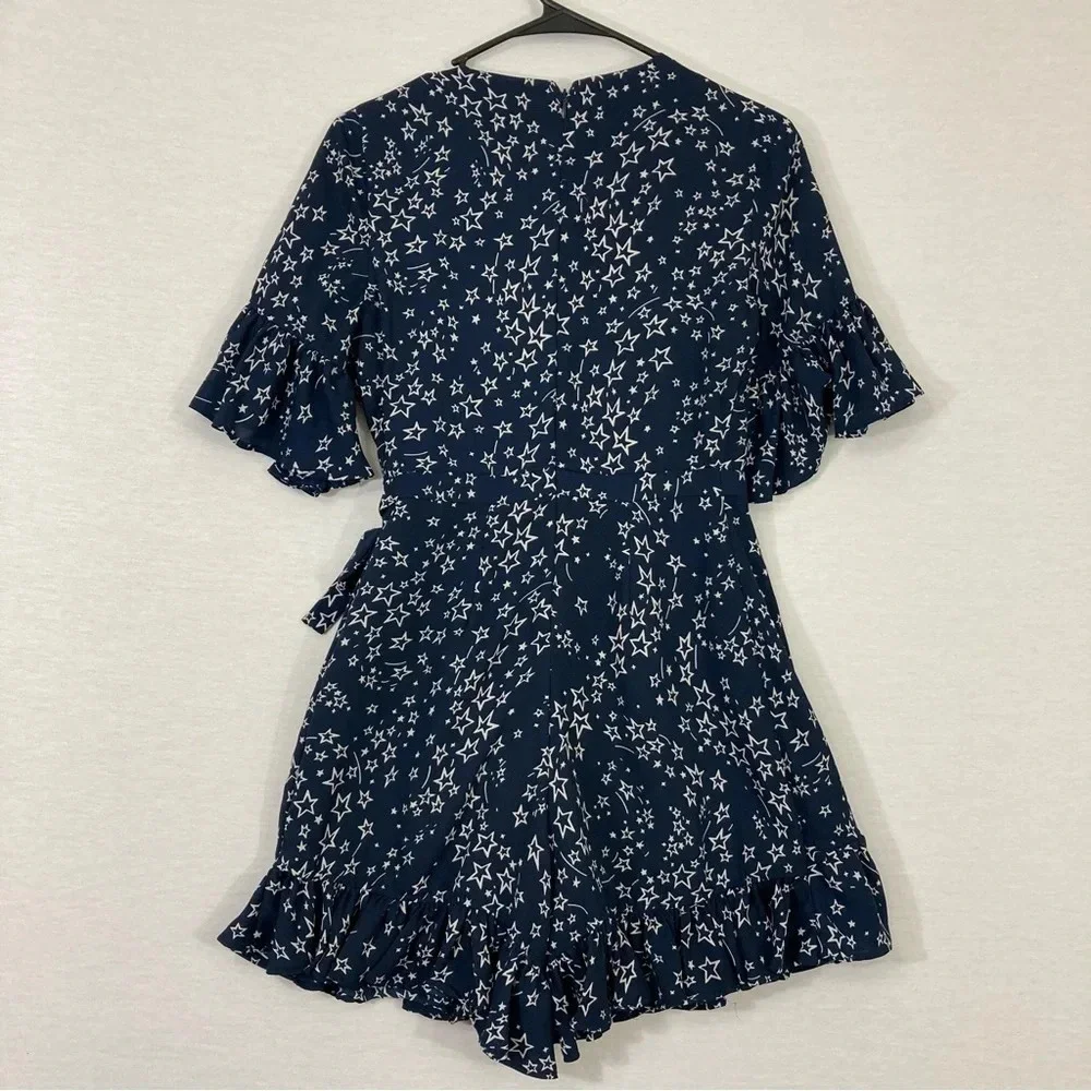 Likely size 2 Navy White Delilah Star Print Wrap Rompers‎ Feminine Romantic